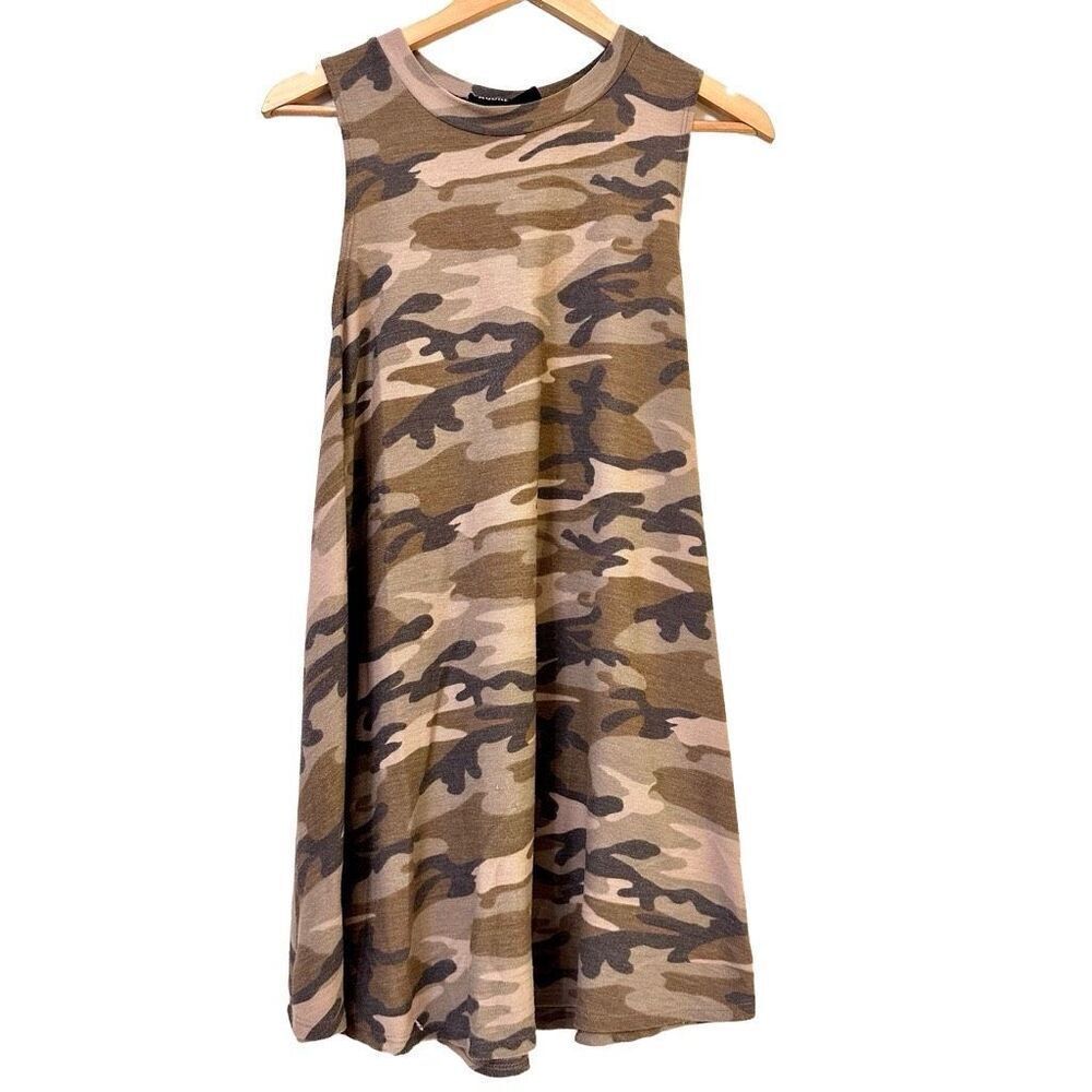 Audrey 3+1 Camouflage Sleeveless Round Neck A-Line T-Shirt Dress Green Small